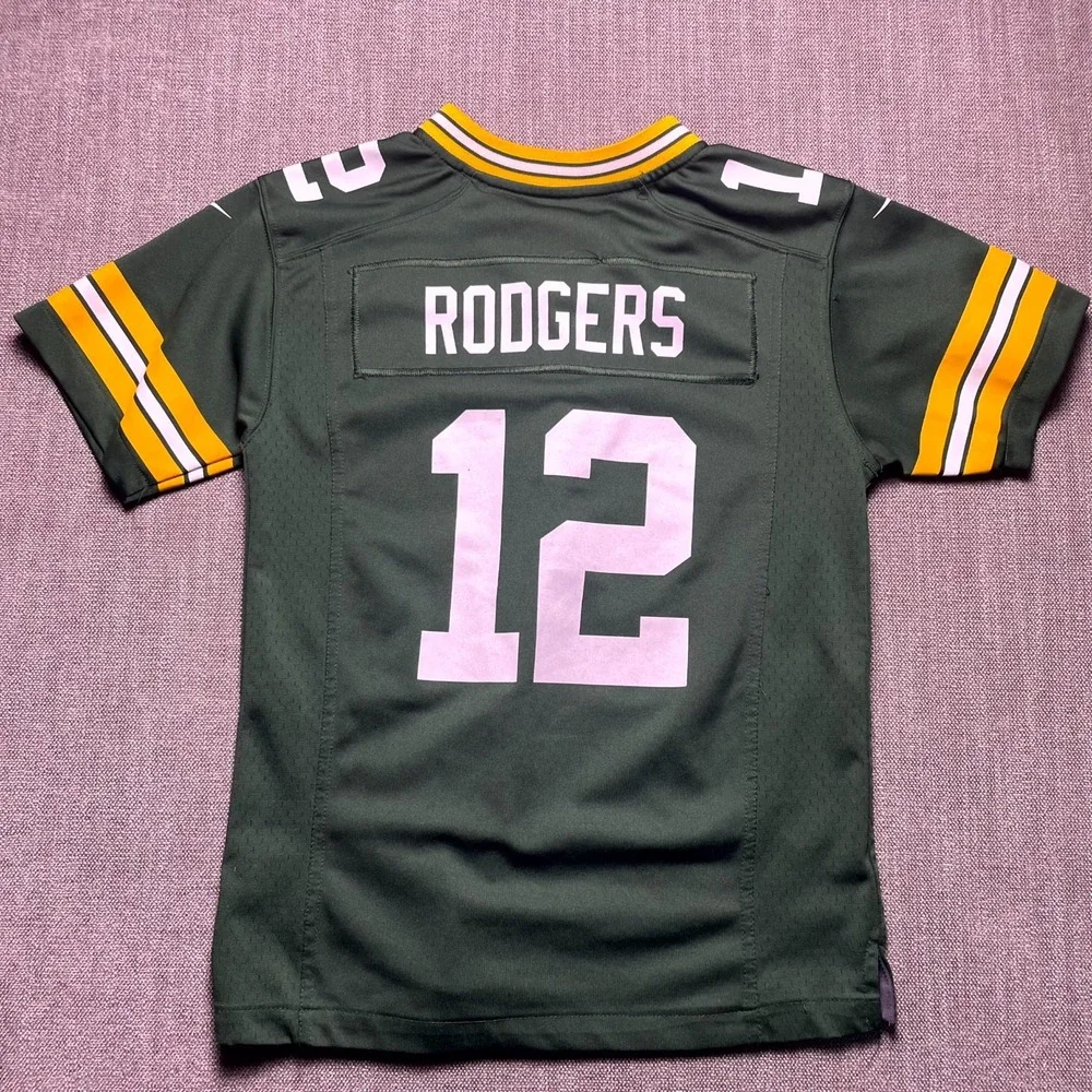 Nike Green Bay Packers Aaron Rodgers #12 Football Jersey Boy Medium Green V Neck